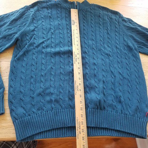IZOD Cable Knit Sweater Adult XL Blue Quarter Zip - Picture 4 of 8
